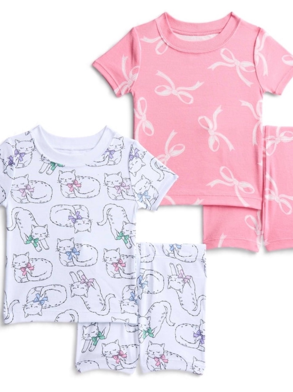 wonder nation Pink & White Cat Bow Short-Sleeve Pajama 2-Pack